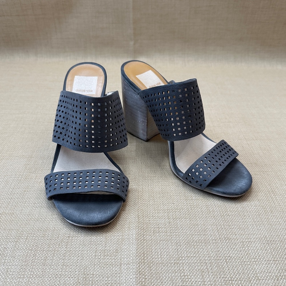 Dolce Vita Gray Whitewashed Double Laser Cutout Strap Heeled Sandals